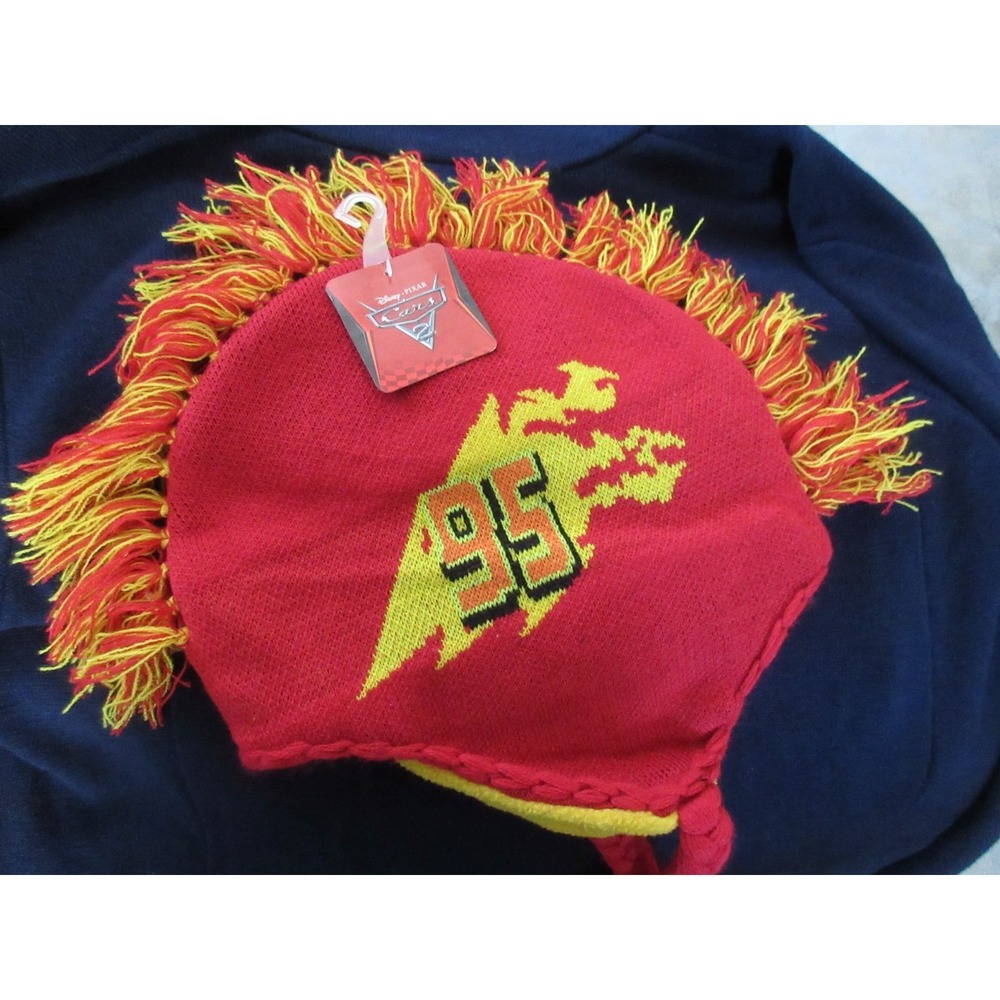 DISNEY CARS #95 LIGHTNING MCQUEEN~FRINGED LAPLANDER KNIT STOCKING HAT~CAP~BEANIE